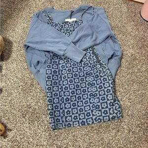 Blue Floral Tile Slip Dress with Light Blue sweater